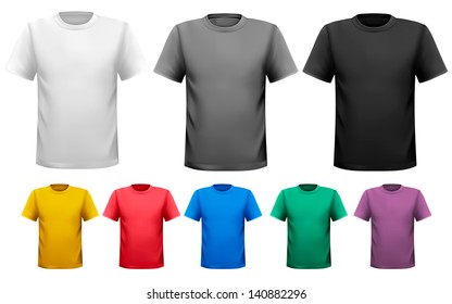 Black and white and color men t-shirts. Design template. Vector