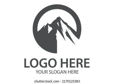 Black and White Color Mountain Circle Logo Design
