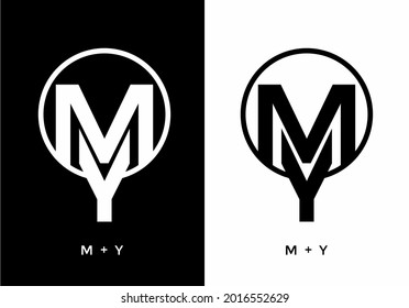Black and white color of MY initial letter design