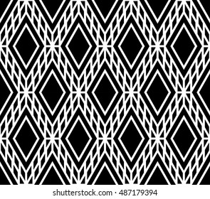 Black and white color optical lattice argyle seamless pattern background.