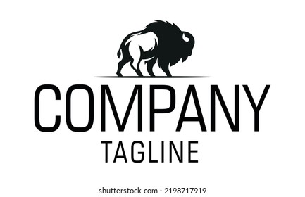 Black and White Color Ox Bull with Horn Logo Design