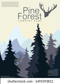 Black and white color pine forest poster. Used design presentations, print, flyer, business cards, invitations, calendars, sites