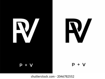 Black and white color of PV initial letter design