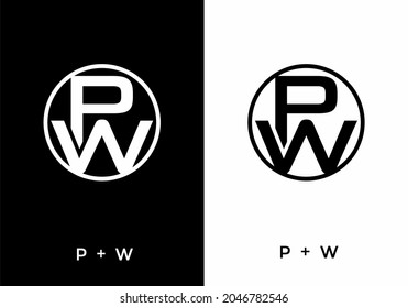 Black and white color of PW initial letter design