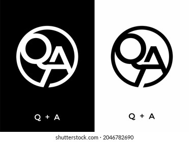 Black and white color of QA initial letter design