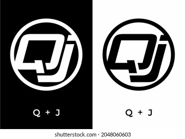 Black and white color of QJ initial letter design
