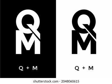 Black and white color of QM initial letter design