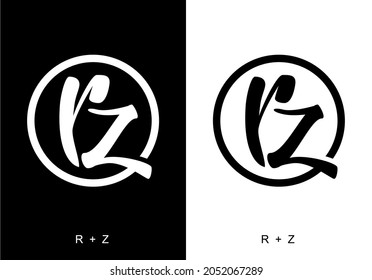 Black and white color of RZ initial letter design