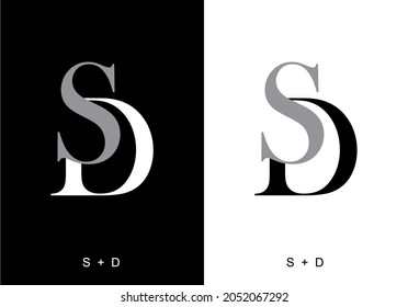 Black and white color of SD initial letter design