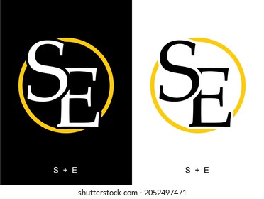 Black and white color of SE initial letter design