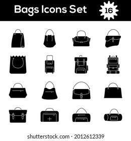 Black and White Color Set of Bags Icon In Flat Style.