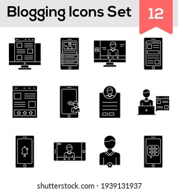 Black and White Color Set of Blogging Icon In Flat Style.