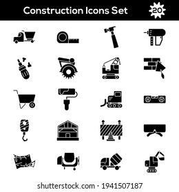 Conjunto de colores blanco y negro del icono de construcción en estilo plano.