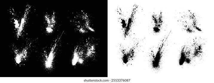 Conjunto de colores en blanco y negro de diferentes salpicaduras de sangre fondo de pintura de salpicaduras