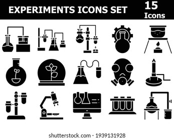 Black and White Color Set of Experiment Icon In Flat Style.