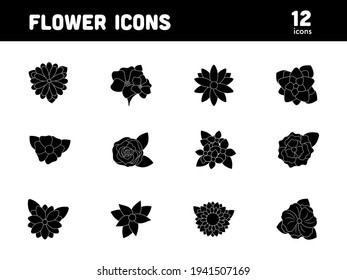 Black and White Color Set of Flower Icon In Flat Style.