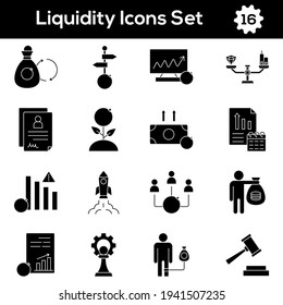 Black and White Color Set of Liquidity Icon In Flat Style.