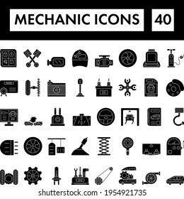 Black and White Color Set of Mechanic Icon In Flat Style.
