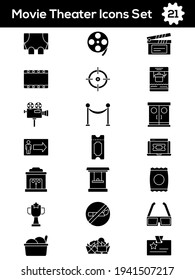 Black and White Color Set of Movie Theater Icon In Flat Style.