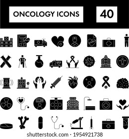 Black and White Color Set of Oncology Icon In Flat Style.