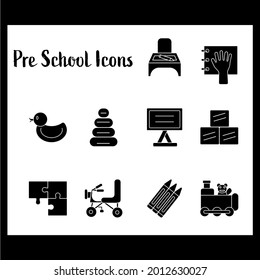 Black and White Color Set of Pre School Icon In Flat Style.