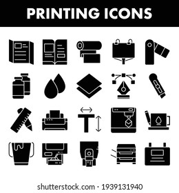 Black and White Color Set of Printing Icon In Flat Style.