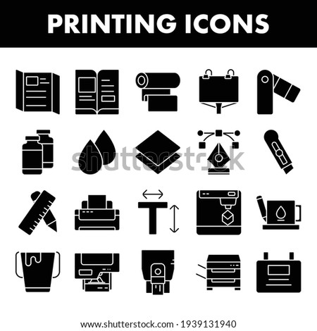 Black and White Color Set of Printing Icon In Flat Style.