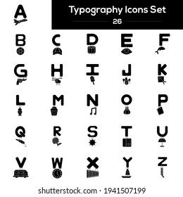 Schwarz-Weiß-Farbsatz von Typografie-Symbol im Flachstil.