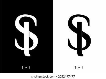 Color en blanco y negro del diseño de la letra inicial del SI