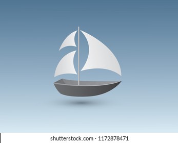 A black and white color simple small sail boat for traveling and fishing on blue background vector illustration