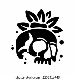 Black and white color of skull and flowers tattoo design