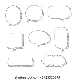 Black and white color speech bubble balloon, think frame border speak talk text box banner, flat design vector illustration