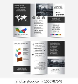 Black and white color, trend and creative concept tri-fold design. Tri fold brochure design with place for photo.