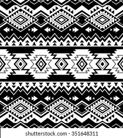 black and white color tribal Navajo seamless pattern. aztec fancy abstract geometric art print. ethnic hipster backdrop. Wallpaper, cloth design, fabric, paper, wrapping, textile design template.