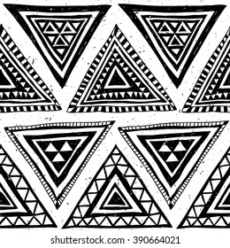 black and white color tribal Navajo vector seamless pattern. aztec fancy abstract geometric art print. ethnic hipster backdrop. Wallpaper, cloth design, fabric, paper, cover, textile. hand drawn.