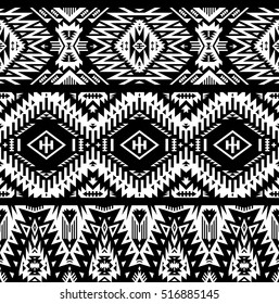 black and white color tribal navajo vector seamless pattern. aztec abstract geometric art print. 