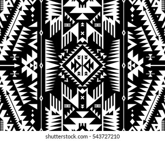 preto e branco cor tribal navajo vector padrão sem costura. impressão artística geométrica abstrata asteca. Fundo vetorial hipster étnico. Papel de parede, design de pano, tecido, têxtil