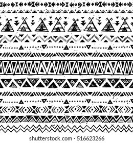 black and white color tribal vector seamless pattern. aztec abstract geometric art print. ethnic hipster vector background. Wallpaper, cloth design, fabric, paper, cover, textile template. Hand drawn