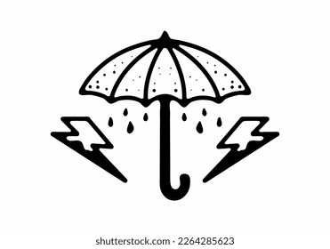 Black and white color of umbrella and thunder tattoo design