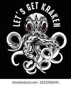vetor de cor preto e branco do polvo kraken
