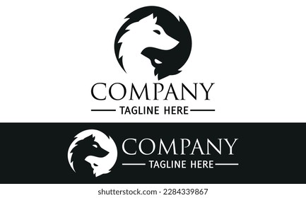 Black and White Color Wolf Face Rotate Logo Design
