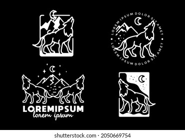 Black and white color of wolf line art design