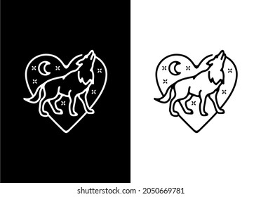 Black and white color of wolf line art design