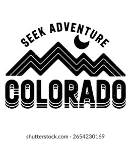 Preto e branco Colorado Aventura Gráfico com Montanhas e Lua