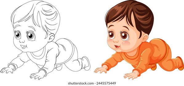 Black and white and colored baby crawling images.