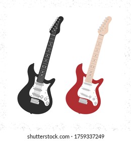 Black and white and colored electric guitars vector illustration