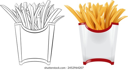 Ilustraciones de papas fritas en blanco y negro y de colores.