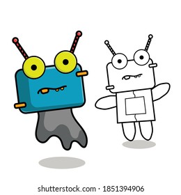 blanco y negro, imágenes de colores, diseño de garabatos de robots, arte ilustrativo