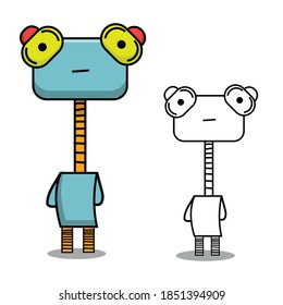 black and white, and colored images, robot doodle design, illustration art