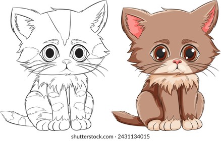 Black and white and colored kitten illustrations